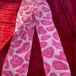 High waisted Pink smiley face jeans